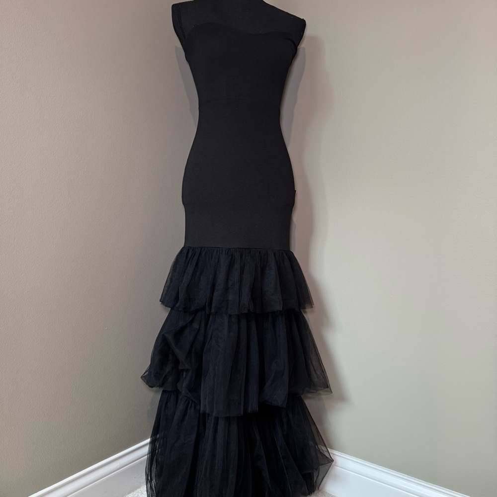 Women’s Lulus Dramatic Fanatic Black‎ Strapless Tulle Trumpet Maxi Dress Size XS